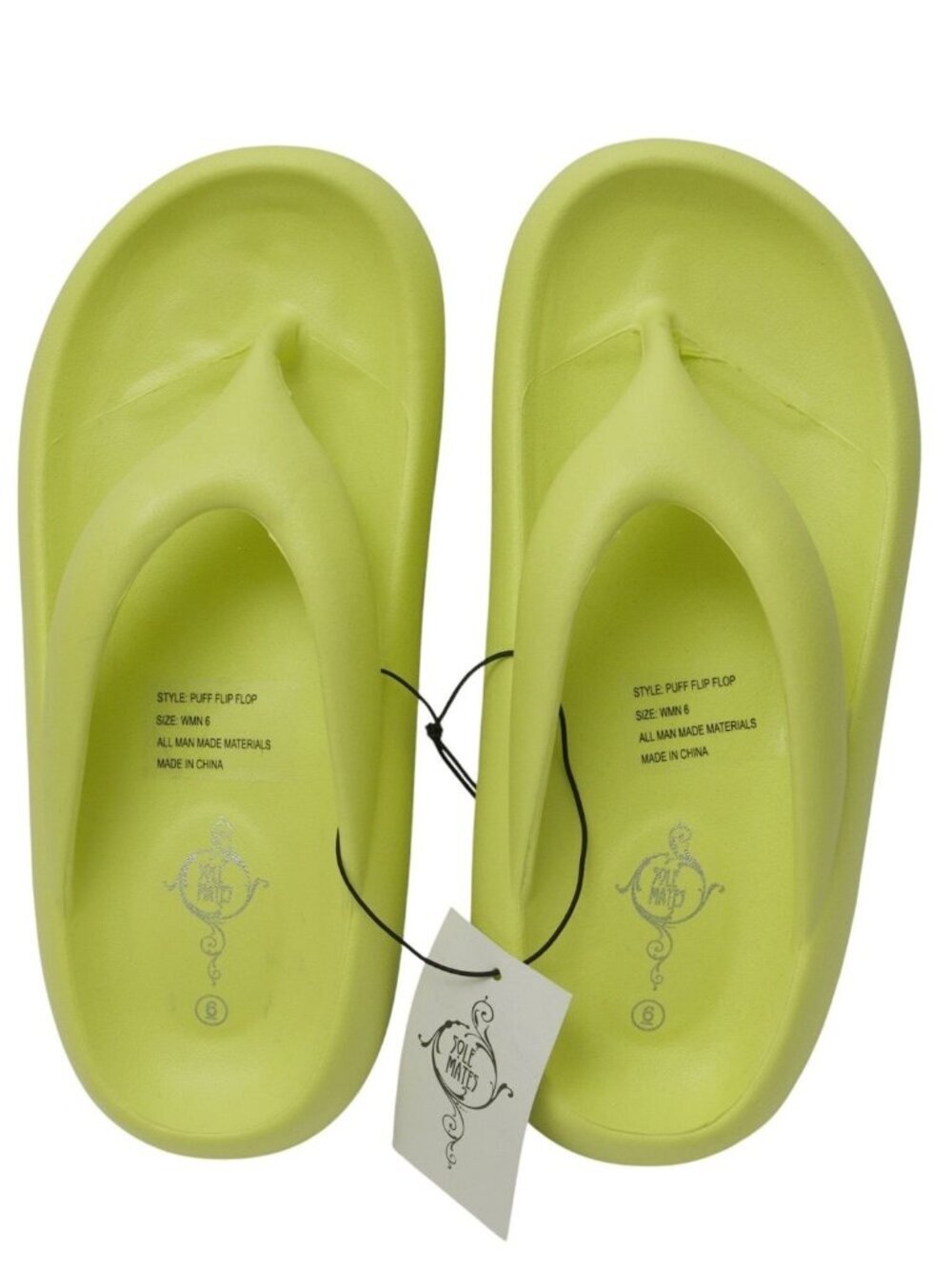 Soul Mates Neon Lime Puff Flip Flops Size 6  Womens Cushioned Beach Sandals